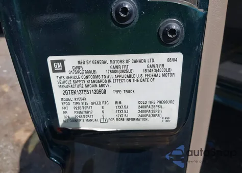 2005 GMC Sierra 1500 Slt from USA, damaged, VIN 2GTEK13T551120500